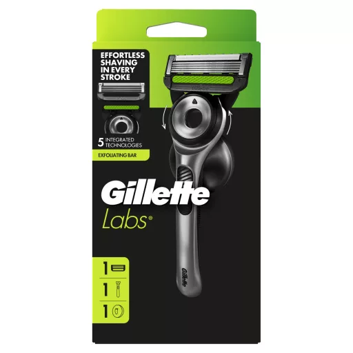 GilletteLabs Borotva Bőrradírral, 1 db Markolat, 1 db Borotvabetét, 1 db Fali Borotvatartó