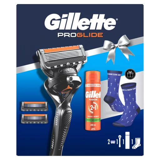 Gillette ProGlide Férfi Borotva, 1 db Gillette Borotva, 2 Borotvabetétek +  Borotvazselé + Zokni