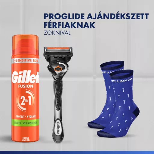 Gillette ProGlide Férfi Borotva, 1 db Gillette Borotva, 2 Borotvabetétek +  Borotvazselé + Zokni