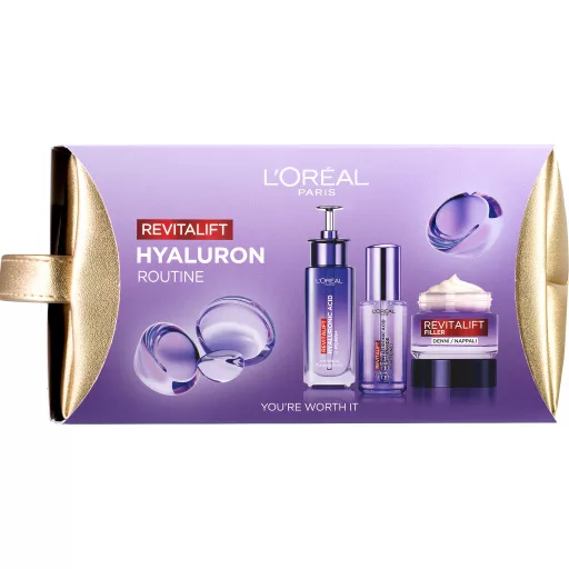 L'Oréal Revitalift Filler ajándékcsomag – Arcszérum 30 ml +Szemkörnyékápoló szérum 20 ml+Arckrém 50 ml+Neszesszer
