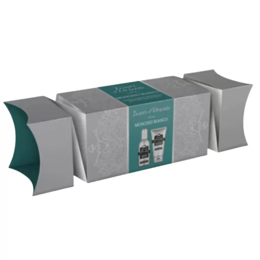 Tesori d'Oriente MUSCHIO BIANCO női ajándékcsomag – Deo 150 ml + Tusfürdő 250 ml + Fürdőszivacs