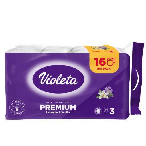 VIOLETA prémium toalettpapír, 3 rétegű, 16 darabos - levendula-vanília illatú