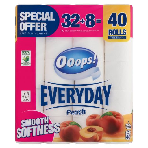 Ooops! Everyday wc papír 32+8 tekercses 3rétegű 4600 lap barackos