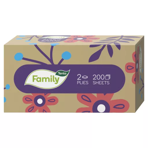 Tento Family papírzsebkendő 200db-os 2 rétegű dobozos, 4 féle