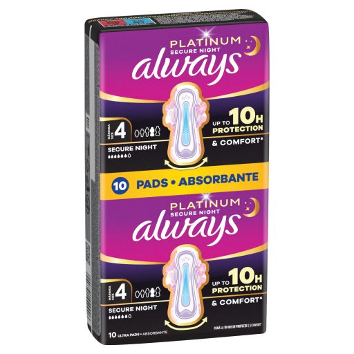 Always Platinum Secure Night (4-Es Méret) Szárnyas Egészségügyi Betét, 10 db