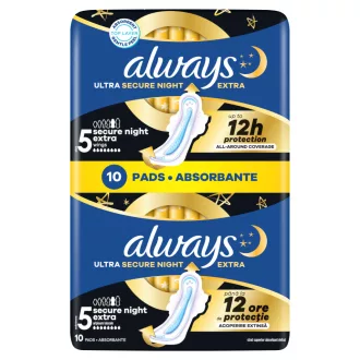   Always Ultra Secure Night Extra Egészségügyi Betét (5-ös Méret) Szárnyas Betét x 10]