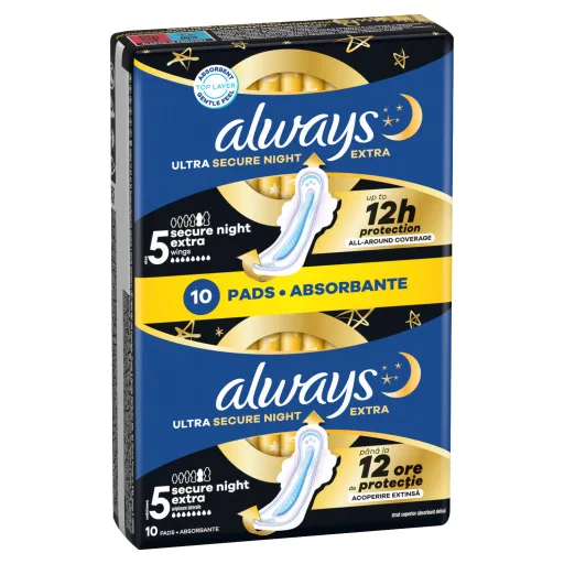 Always Ultra Secure Night Extra Egészségügyi Betét (5-ös Méret) Szárnyas Betét x 10]