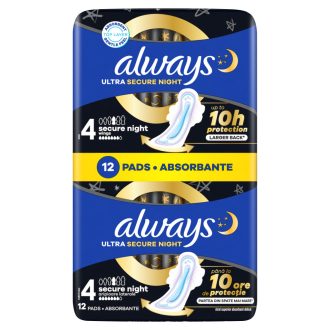   Always Ultra Secure Night Egészségügyi Betét (4-es Méret) Szárnyas Betét x 12]