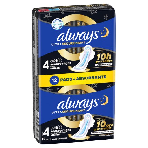 Always Ultra Secure Night Egészségügyi Betét (4-es Méret) Szárnyas Betét x 12]