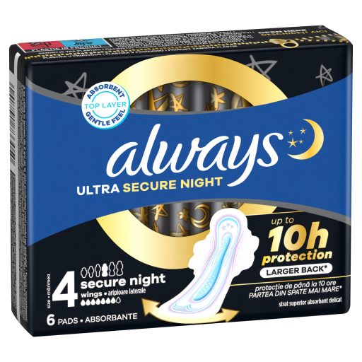 Always Ultra Secure Night Egészségügyi Betét (4-es Méret) Szárnyas Betét x 6]
