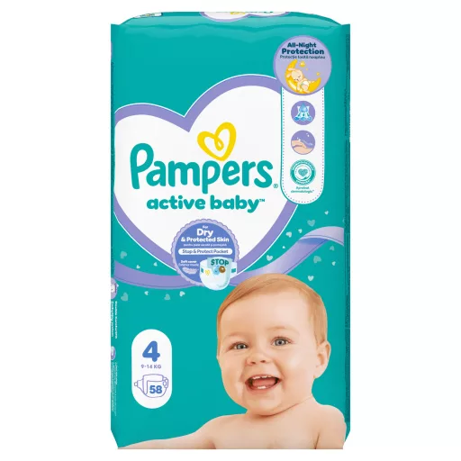Pampers Active Baby Pelenka, Méret: 4, 58 db Pelenka, 9kg-14kg