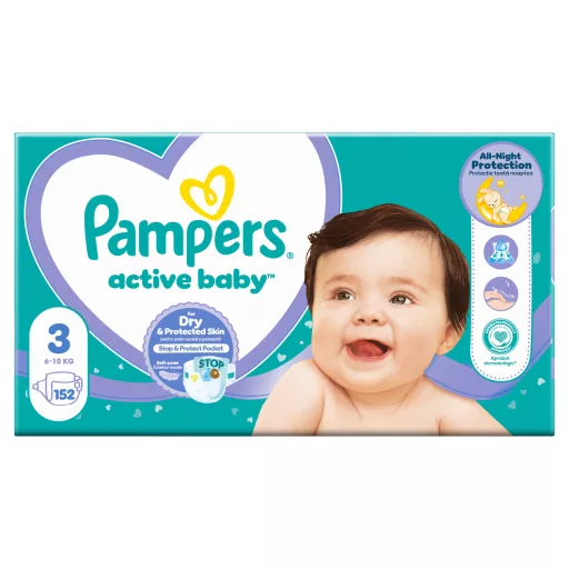 Pampers Active Baby Pelenka, Méret: 3, 152 db Pelenka, 6kg-10kg