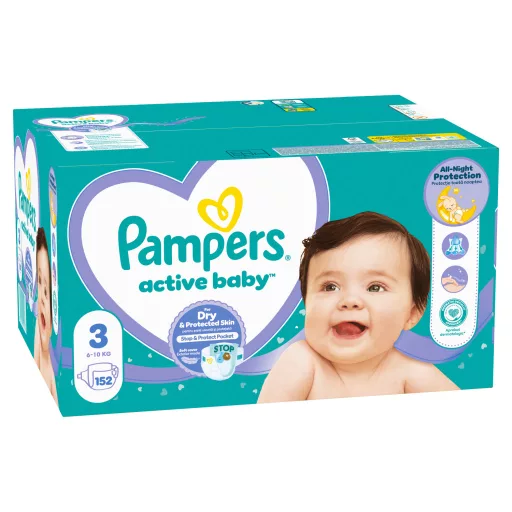Pampers Active Baby Pelenka, Méret: 3, 152 db Pelenka, 6kg-10kg