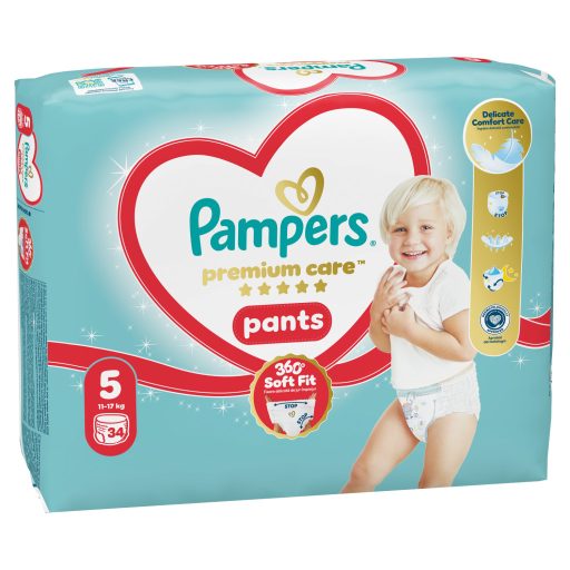 Pampers Premium Care Bugyipelenka, Méret: 5, 34 db Pelenka, 11kg-17kg