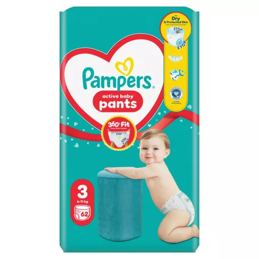 Pampers Active Baby Bugyipelenka, Méret: 3, 62 db Pelenka, 6kg-11kg