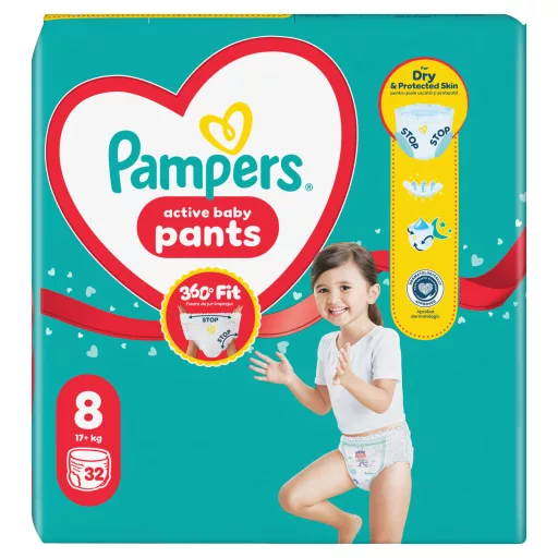 Pampers Active Baby Bugyipelenka, Méret 8, 32 Bugyipelenka, 17kg+