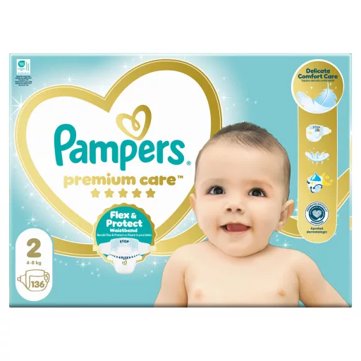 Pampers Premium Care Pelenka, Méret: 2, 136 db, 4kg-8kg