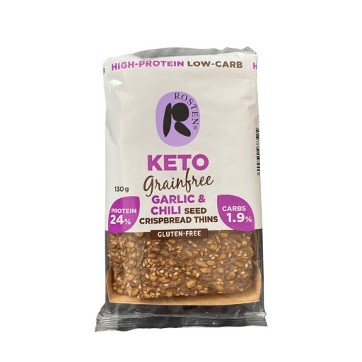 Rosten Keto ropogós kenyérszelet 130g 8db fokhagymás-chilis gluténmentes magas proteintartalmú