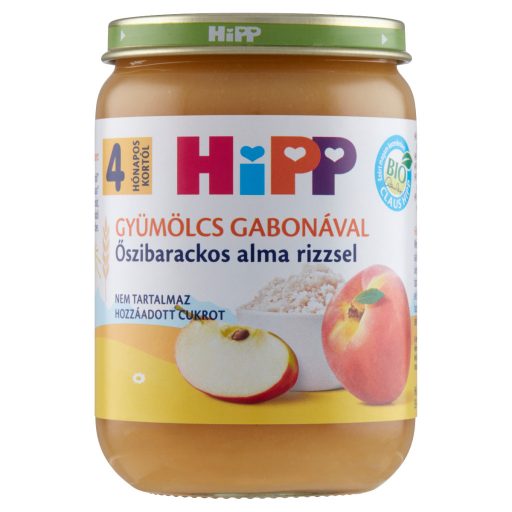 HiPP BIO őszibarackos alma rizzsel bébidesszert 4 hónapos kortól 190 g