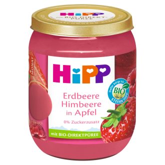   HiPP bio gyümölcskészítmény alma eperrel és málnával bébidesszert 5 hónapos kortól 160 g
