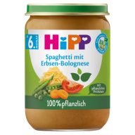   HiPP bio spagetti paradicsomszószban borsóval és borsófehérjével bébiétel 6 hónapos kortól 190 g