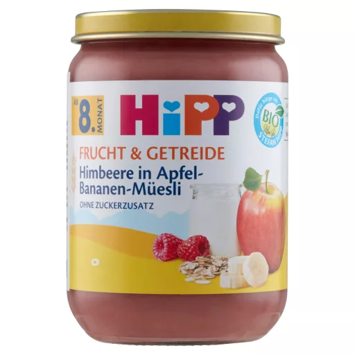 HiPP BIO alma-banán-málna müzlis joghurttal 8 hónapos kortól 190 g