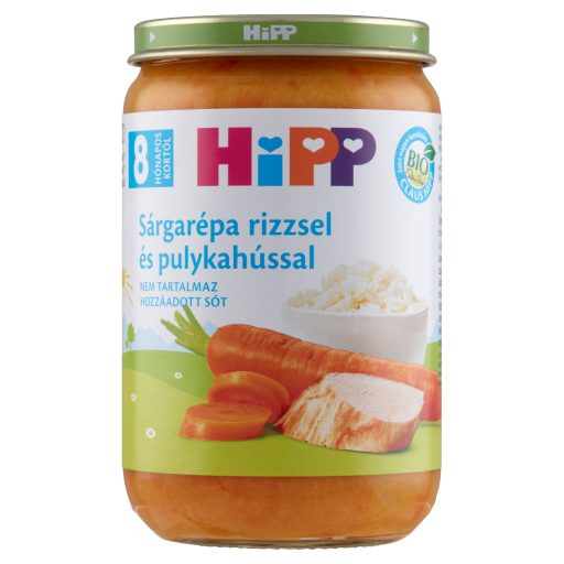HiPP BIO sárgarépa rizzsel és pulykahússal bébiétel 8 hónapos kortól 220 g