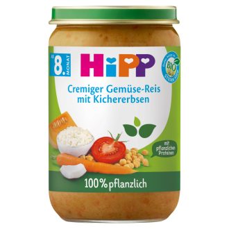  HiPP bio zöldségek rizzsel, csicseriborsóval és borsófehérjével bébiétel 8 hónapos kortól 220 g