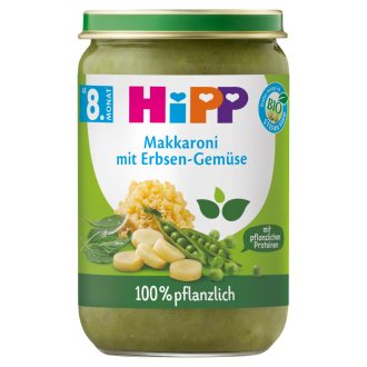   HiPP bio makaróni borsóval, zöldségekkel és borsófehérjével bébiétel 8 hónapos kortól 220 g