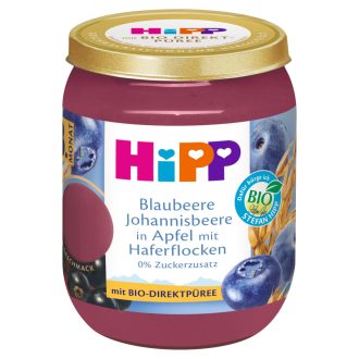   HiPP bio gyümölcskészítmény gabonával alma-áfonya-feketeribizli bébidesszert 8 hónapos kortól 160 g