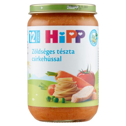 HiPP bio zöldséges tészta csirkehússal bébiétel 12 hónapos kortól 220 g