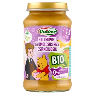   Univer Disney Baby bio trópusi gyümölcsös rizs csirkehússal bébiétel, 12 hónapos kortól 220 g