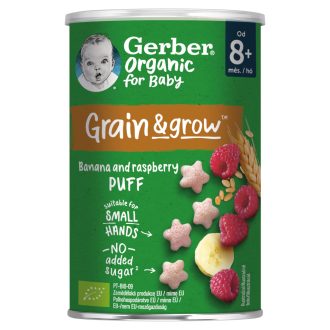   Gerber Organic banános és málnás bio gabonasnack 8 hónapos kortól 35 g