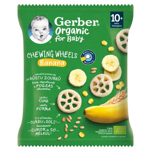 Gerber Chewing Wheels banános bio gabonasnack, 10 hónapos kortól 28 g 