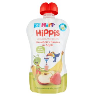   HiPP HiPPiS BIO eper-banán almában gyümölcspép 4 hónapos kortól 100 g