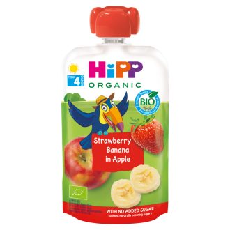   HiPP HiPPiS BIO eper-banán almában gyümölcspép 4 hónapos kortól 100 g
