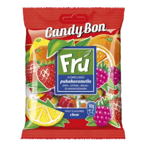 Fru gyümölcskaramella 60g eper, citrom, málna, narancs