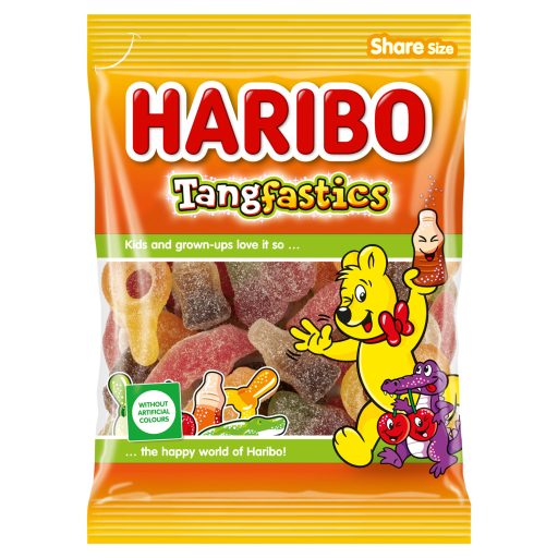 Haribo Tangfastics savanyú gyümölcsízű gumicukorka keverék, részben kóla ízesítéssel 160 g