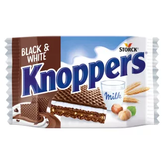   Knoppers Black & White tejes-mogyorós töltött ostya kakaós tejbevonóval félig mártva 25 g