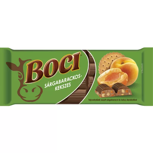 Boci táblás tejcsokoládé 90g sárgabarackos kekszes