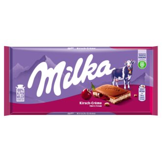   Milka Alpesi Tejcsokoládé Meggyízű Tejes Krémtöltelékkel és Meggyes Gyümölcskrémmel 100 G
