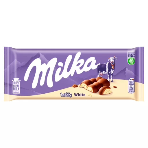 Milka Bubbly White Alpesi Tejcsokoládé Levegőbuborékos Fehércsokoládé Töltelékkel 95 G