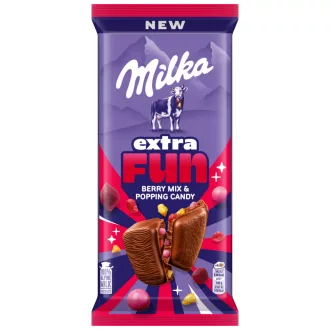   Milka táblás tejcsokoládé 150g Extra fun bogyós gyümölcsízű darabokkal