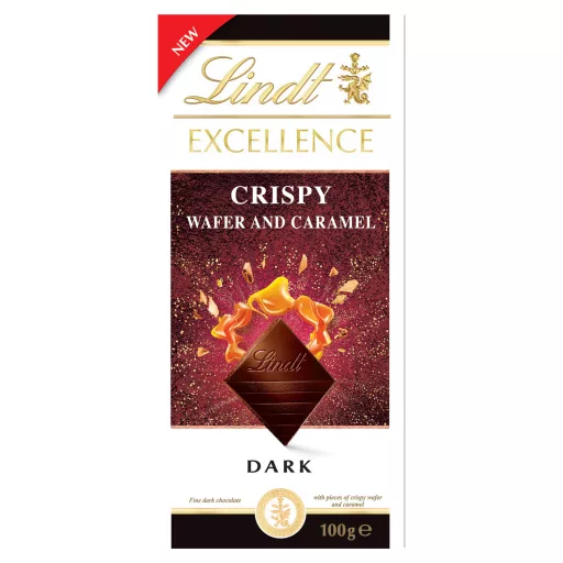 Lindt Excellence étcsokoládé ropogós ostya darabokkal és karamell darabokkal 100 g