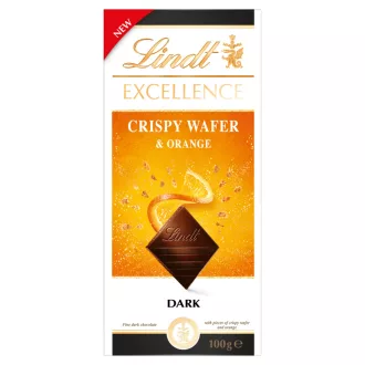   Lindt Excellence étcsokoládé ropogós ostya darabokkal és narancslé-zselé darabokkal 100 g