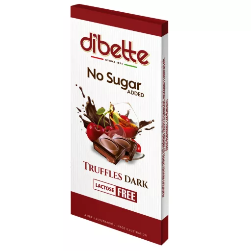 Dibette NAS töltött étcsokoládé 80g alk. meggy trüffel izű krém  HCN laktózm. malt. 52% kakaó