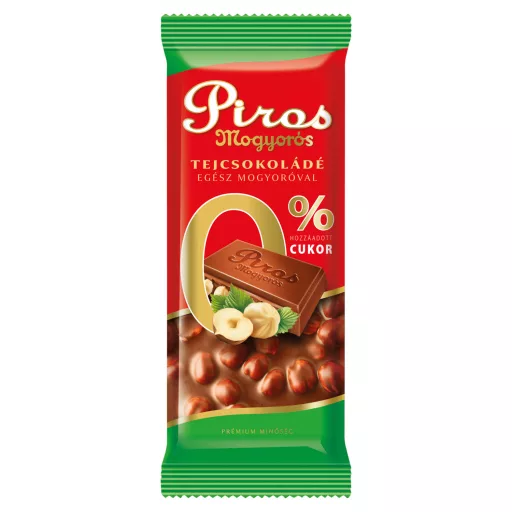 Piros Mogyorós táblás tejcsokoládé 70g hozzáadott cukor nélkül