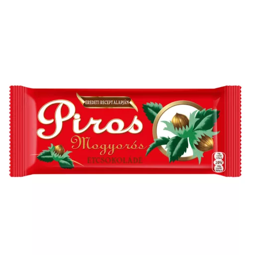Piros Mogyorós táblás étcsokoládé 70g egész mogyoróval Retro