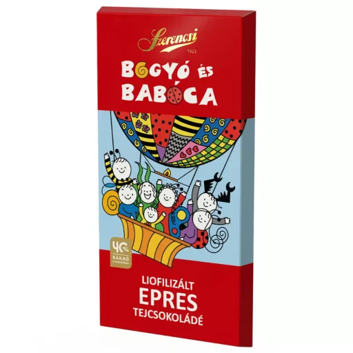 Szerencsi táblás tejcsokoládé 90g Bogyó&Babóca liofilizált eperrel