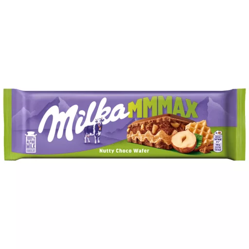 Milka Mmmax tejcsokoládé ostyával, mogyorós krémtöltelékkel és mogyoródarabokkal 270 g